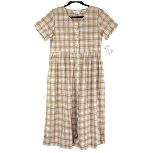 Amanda Stewart Vintage Women’s Country Plaid Short Sleeve Dress in Tan Sz S